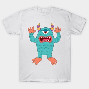 One-eyed Halloween alien monster cartoon drawing. T-Shirt